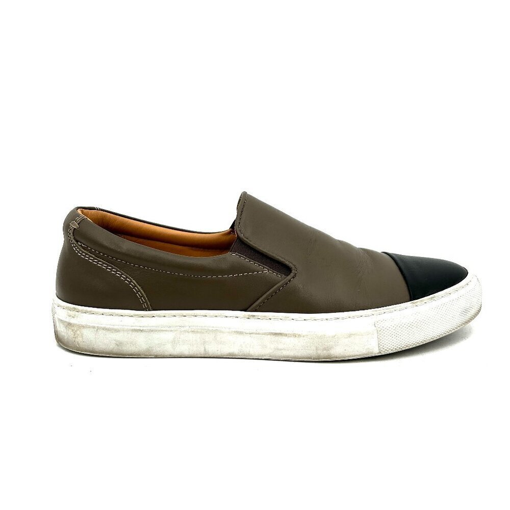 GREATS Brooklyn Taupe Black Wooster Captoe Leather Slip On Shoes Size 9.5